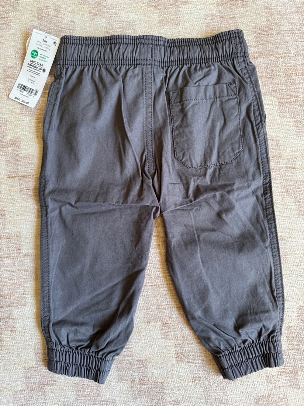 Carter's Baby Charcoal Drawstring Joggers Reinforced Knees size 9M NWT